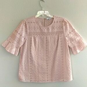 RO&DE Pink Cotton S/S Eyelet Top w/Ruffle Sleeves